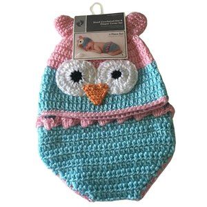 Hand Crocheted Hat And Diaper Cover Owl Sz 0-9 Months Infant Baby Photo New